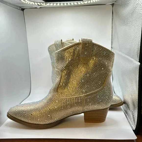 NWOT Kids  Bling Rhinestone Cowboy Cowgirl Western Ankle Boot Booties. Size 4 - Picture 5 of 10